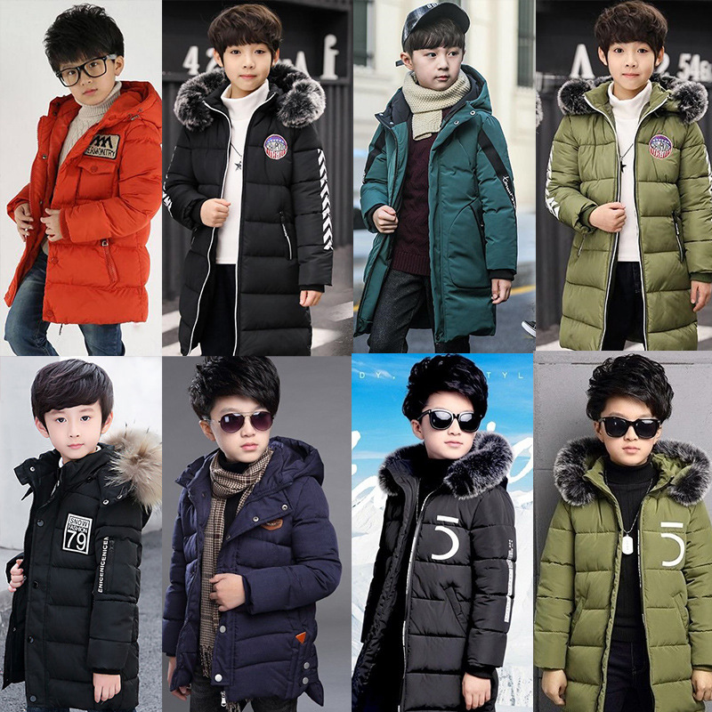 Picture of 2020 new autumn and winter boys' medium and large children's cotton-padded coat long western style winter coat down cotton-padded coat cotton-padded jacket