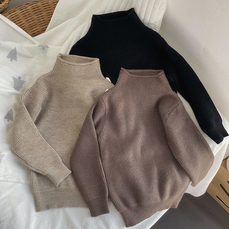 Picture of [in stock] South Korea children's baby half high collar solid color base shirt for boys and girls spring and autumn pullover new knitted