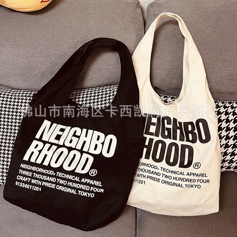Cross-border Japanese 2025 Trendy NBHD Letter Printing Tote Shoulder Canvas Bag Hand Satchel