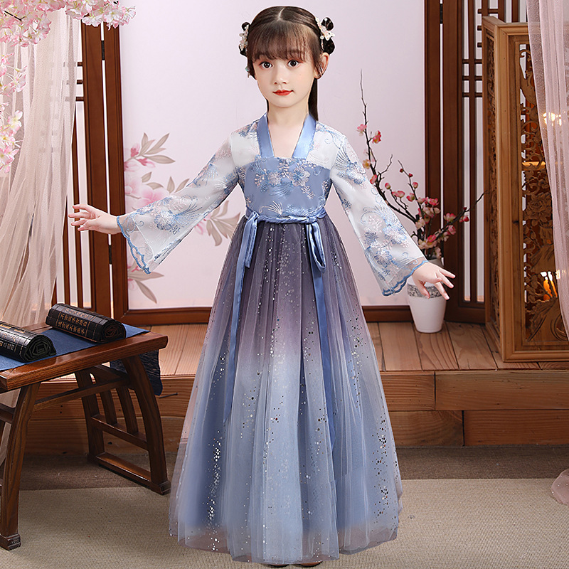 Picture of Hanfu girls' spring and summer children's Tang suit ancient style super fairy Chinese style dress 2023 ancient costume autumn princess girl