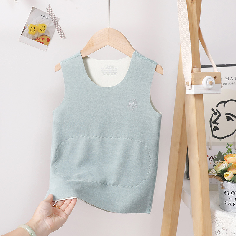 Picture of Children's thermal patch vest boys and girls belly protection double-sided velvet waistcoat baby autumn and winter seamless inner wear sleeveless base