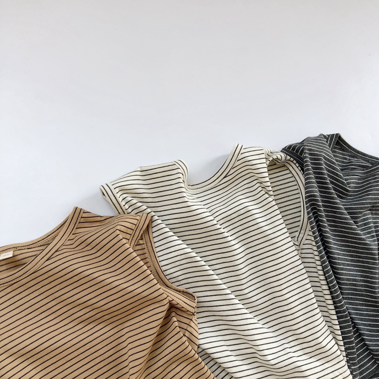 Picture of Korean Style Children's Vest Waistcoat Summer New Baby Boys and Girls Loose Crewneck Striped Knitted Vaistcoat Western Style Waistcoat