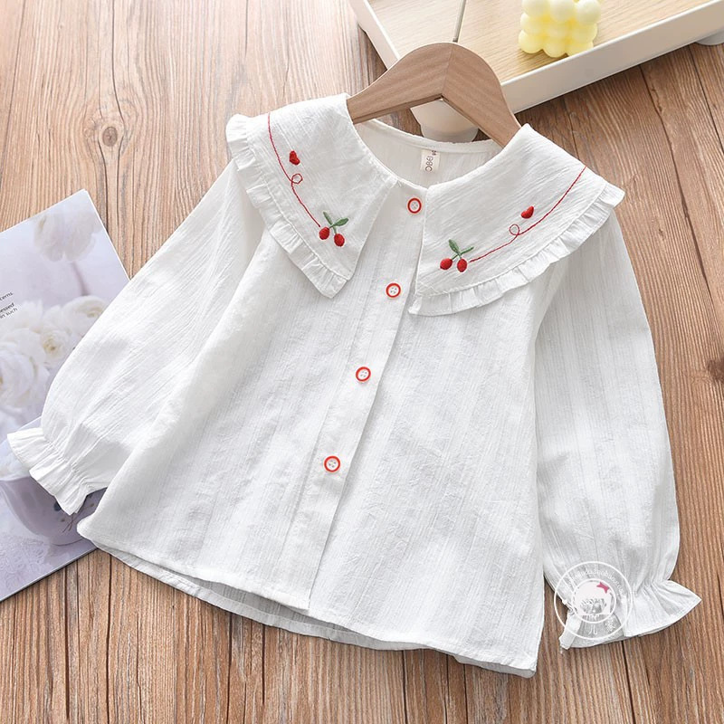 Picture of Shirt lace white girl's bottoming shirt top middle and small children's clothing student long sleeve middle and big children's inner wear overseas