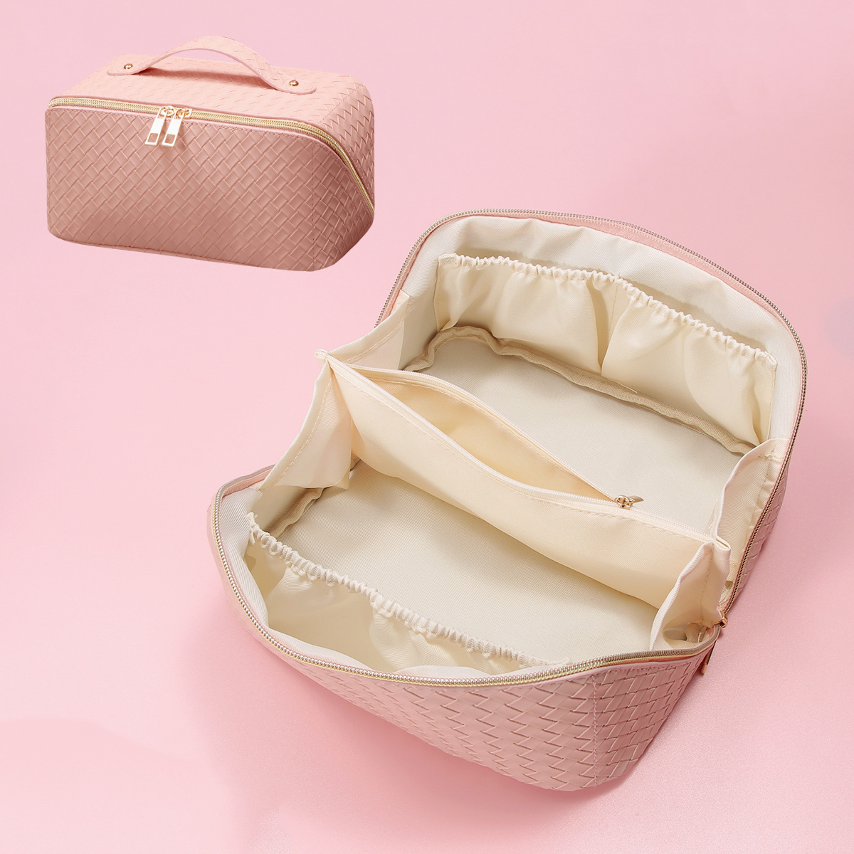 Picture of Amazon Wash Bag for PU Leather Small Checkered Textured Storage Large Capacity Multi-functional Cosmetic Bag Advanced Sense