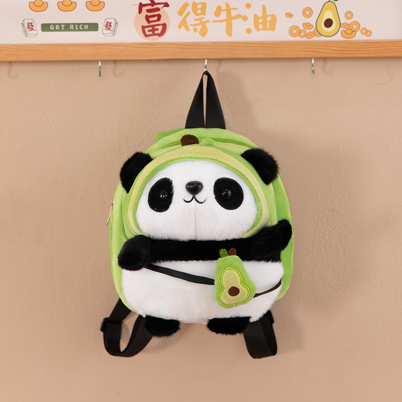 Picture of Panda Double Backpack Campus Handsome Children's Backpack Backpack Small Shoulder Bag Plush Toy Aocado Peach Panda Bag