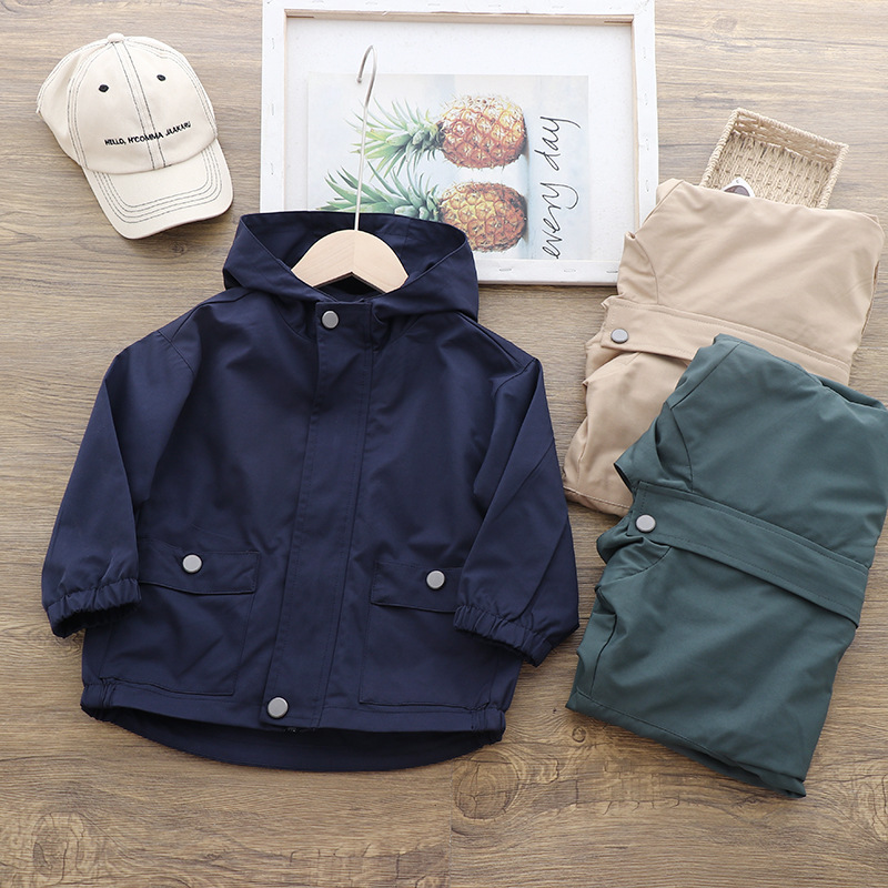 Picture of 2022 Spring and Autumn New Baby Solid Color Jacket Charge Clothes Boys Hooded Windbreaker Children Stylish Jacket Zipper Shirt