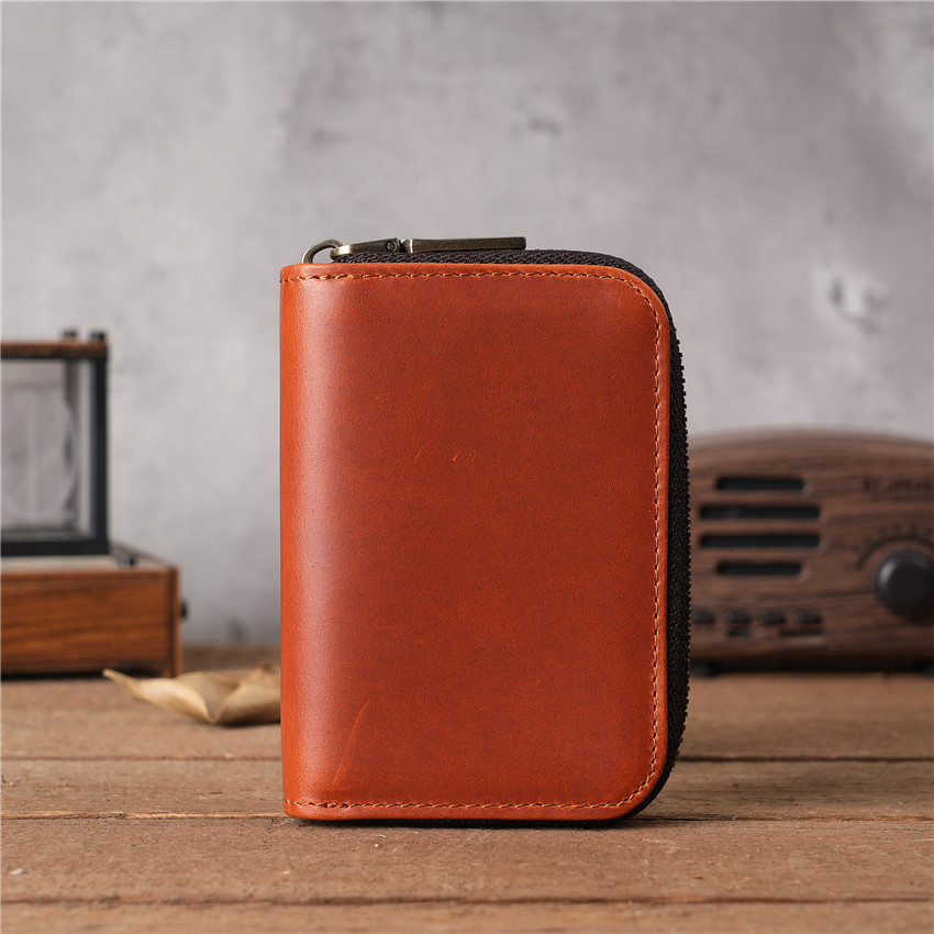 Picture of 1065 Men and Women's Genuine Leather Crazy Horse Cowhide Card Bag Card Case Zipper Organ Card Box Foreign Trade Taobao Supply