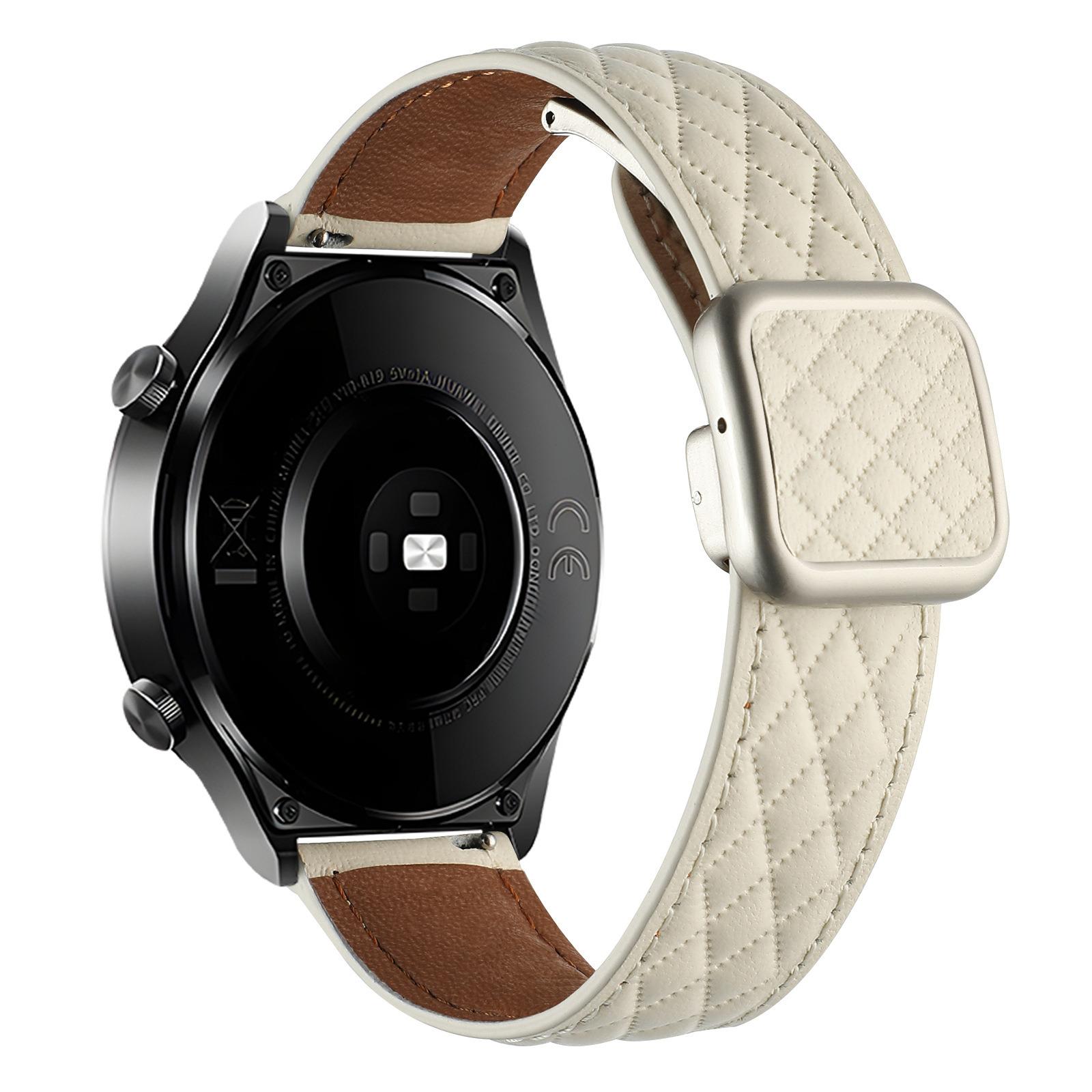 Picture of Suitable for Huawei Gt5 Samsung Watch Xiaomi S4 Genuine Leather Quilted Pattern Double-Sided Leather Foldableing Magnetic Square Buckle Watch Strap