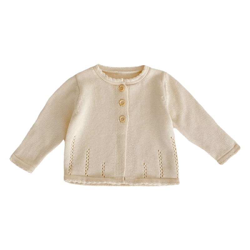2025 Autumn Infants and Toddlers 0-3 Years Old Baby Girl Sweet Baita Cardigan Cotton Yarn Knitted Sweater Round Neck Jacket