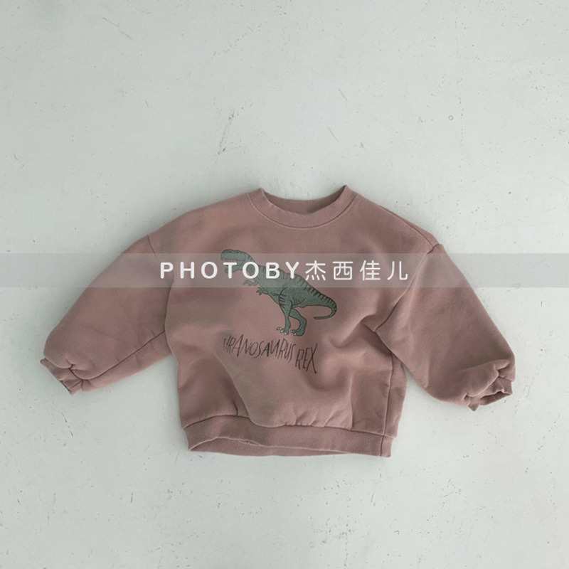 Picture of Infants and Young Children Korean Style Winter New Top for Boys and Girls Baby Western Style Cute Dinosaur fleece-lined Loose Casual Sweatshirt