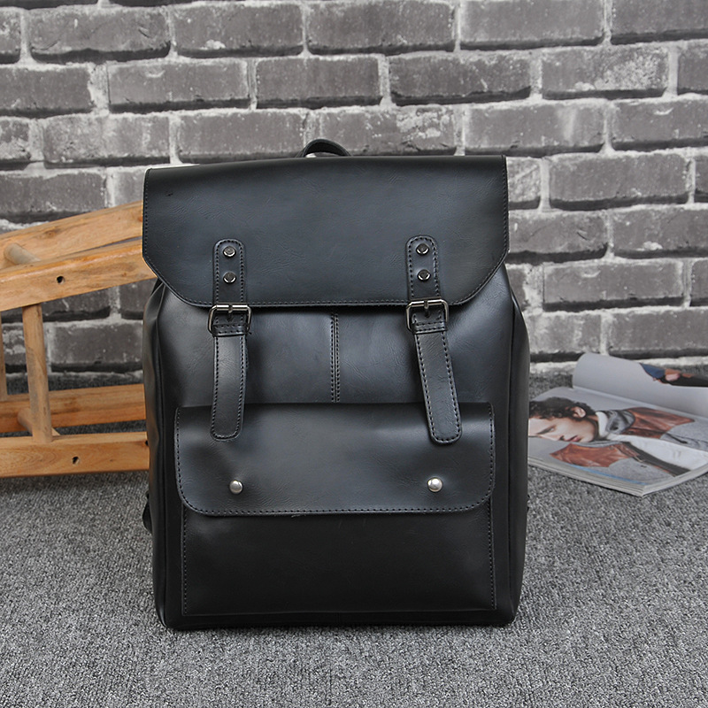 Picture of 2025 New Korean Style Trendy Casual Backpack Men's Bag Women's Retro Backpack Middle School Student School Bag Travel Bag Crazy Horse Leather
