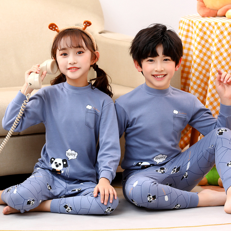 Picture of New Children's Cotton Home Clothes for Boys and Girls Autumn Clothes Large, Medium and Large Children's Middle Collar Thermal Underwear Suit Autumn Clothes Long Johns