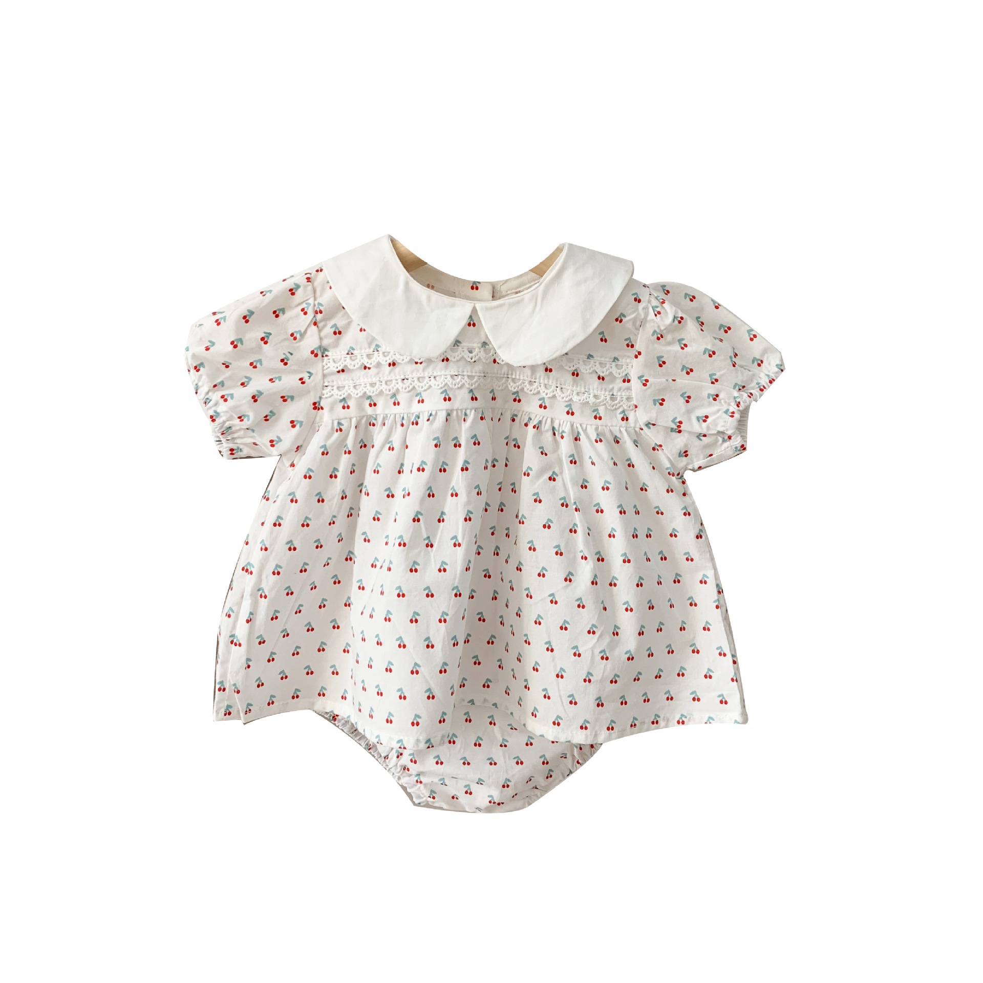 Picture of 2025 Summer Korean Style Floral Baby Short-Sleeved Two-Piece Set Small Cherry Kidsren's Split Shorts Girls' Clothes in Stock