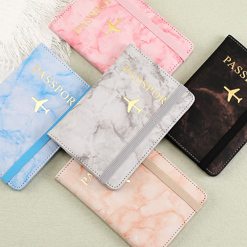 Picture of Factory Direct pu passport holder multi-function ticket holder short certificate bag marbling storage passport protective cover