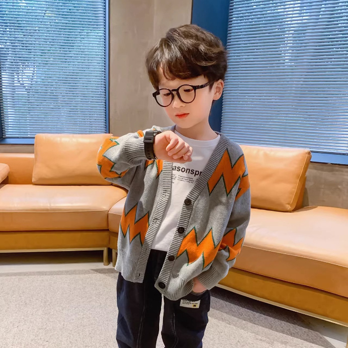Picture of Boys' Sweater 2023 Korean New Baby Cardigan Children's Wear Autumn Children's V-Neck Button Sweater Casual Top