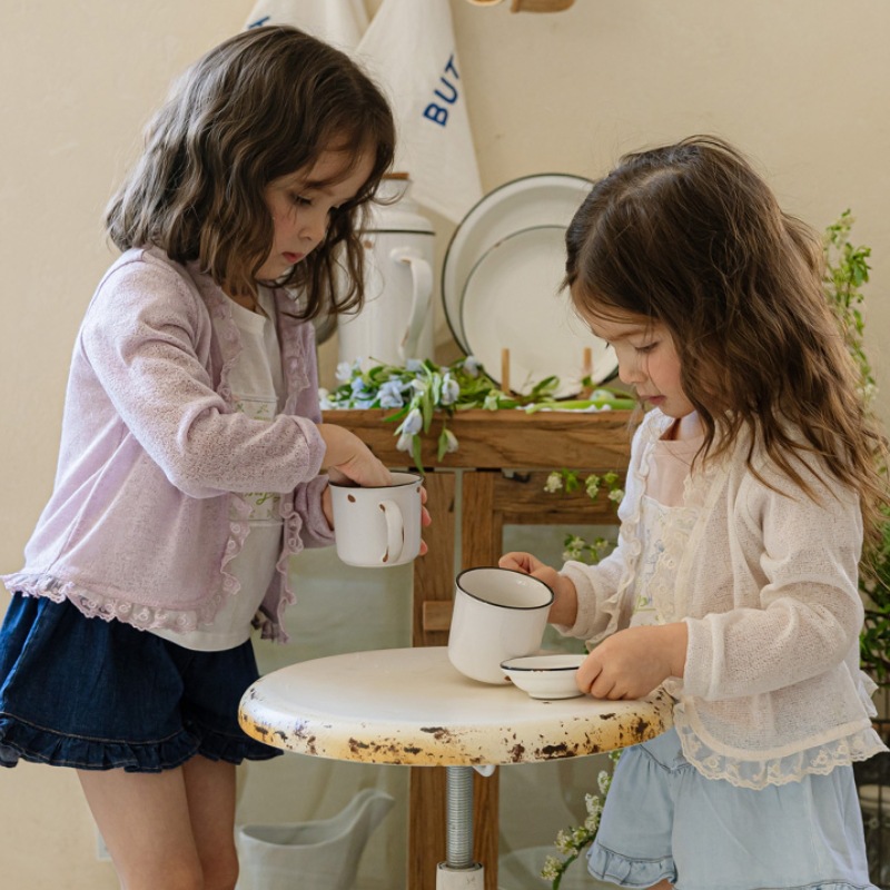 Girls' Long Sleeve Air-conditioning Shirt 2024 Summer Lace Knitted Cardigan 3-10 Years Old Children Princess Style All-match Knitted Sweater