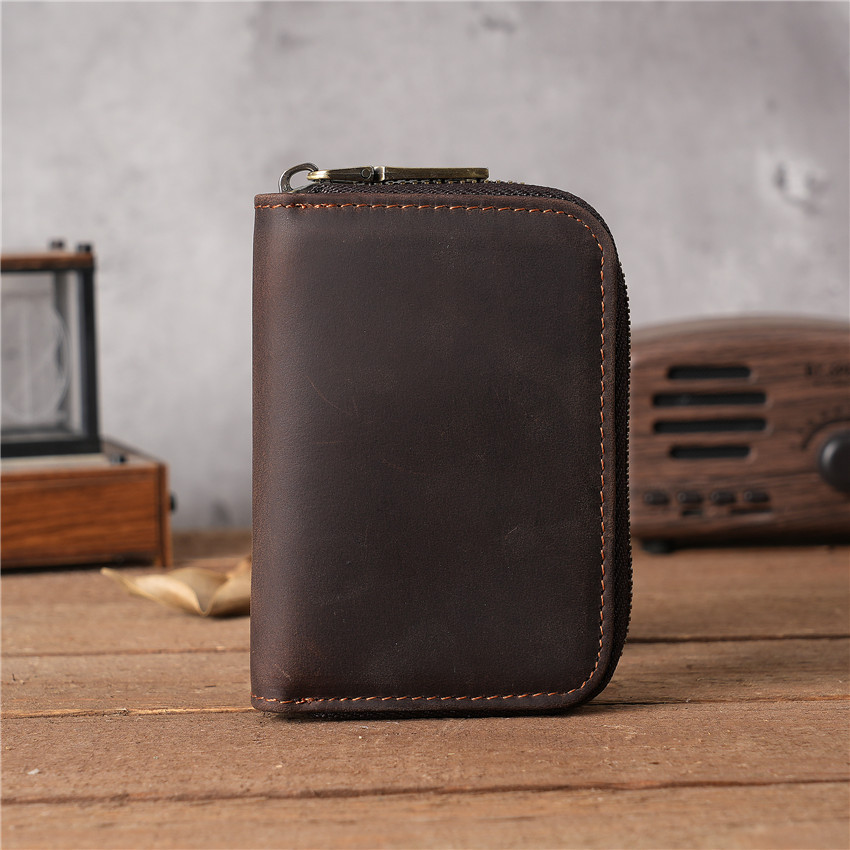Picture of 1065 Men and Women's Genuine Leather Crazy Horse Cowhide Card Bag Card Case Zipper Organ Card Box Foreign Trade Taobao Supply