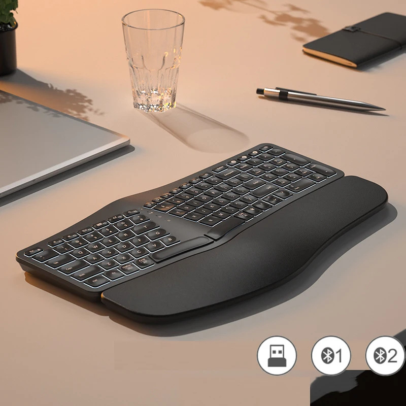 Picture of Bluetooth + 2.4g Backlit Wireless Computer Keyboard Ergonomic Detachable Keyboard Hd315B Black