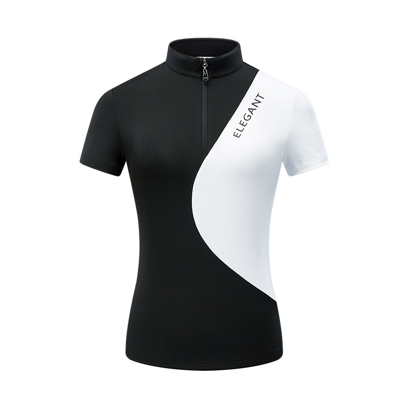 Picture of TTYGJ golf spring new women's contrast color short sleeve zipper collar slim stretch casual sports top clothes