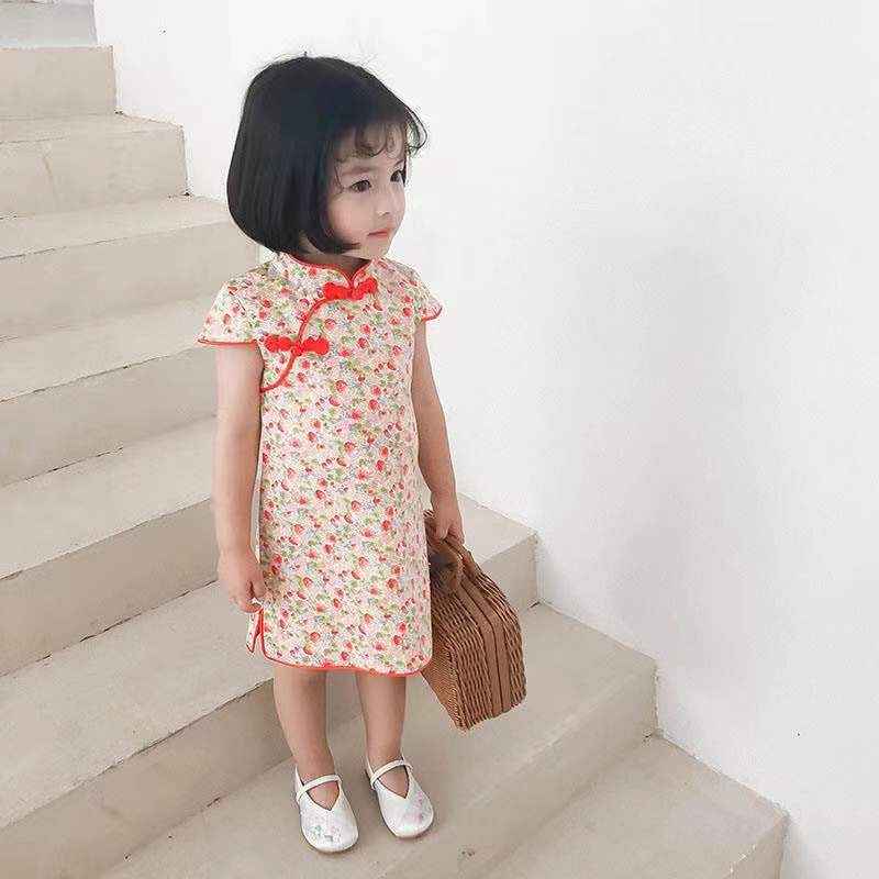 Picture of Girls Cheongsam Children Cheongsam Summer Little Girl Cheongsam Dress Chinese Style Retro Dress Baby Girl Princess Dress