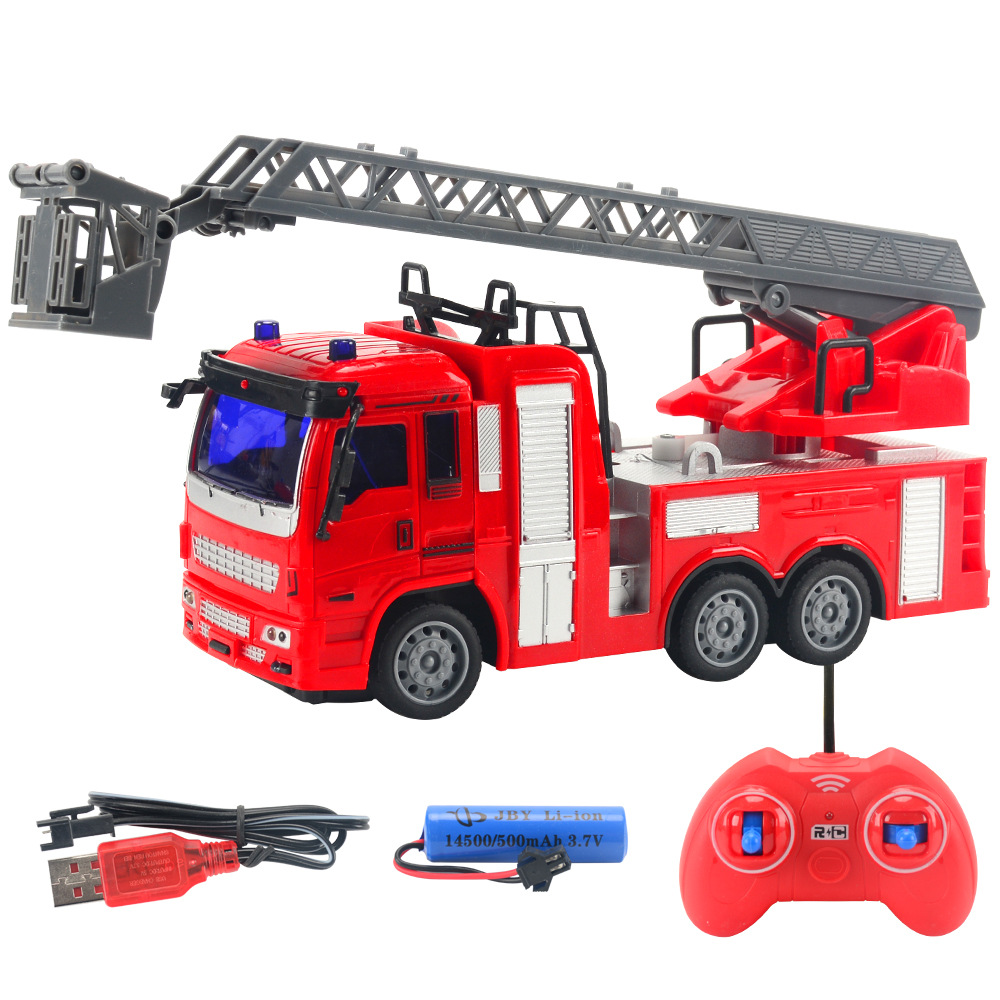 Picture of Cross-border children's four-way wireless remote control fire truck toy set Boy water spray ladder car 1:30 electric model