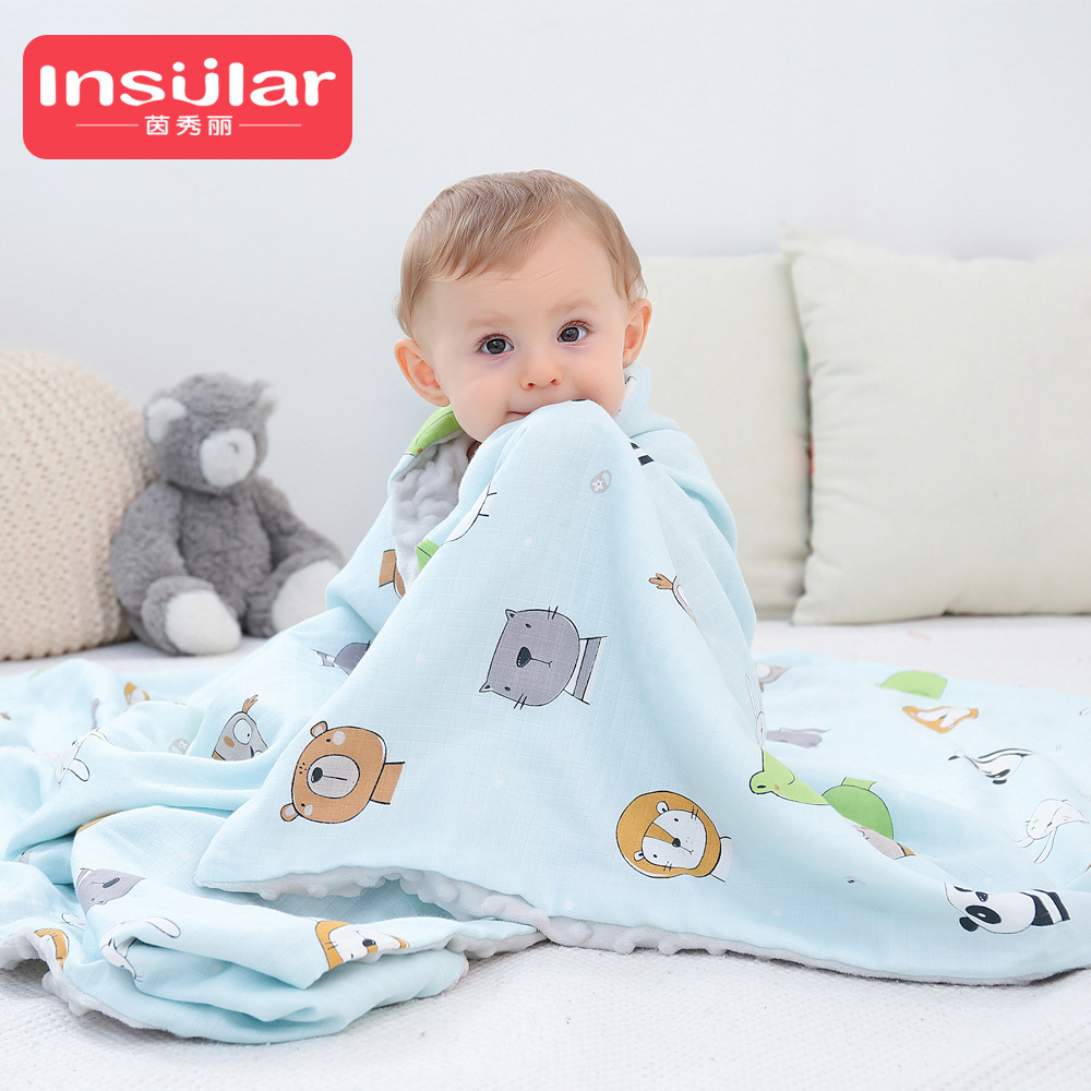 Picture of Yinxiuli 4-layer thickened gauze breathable stroller baby blanket children's pacifying peas blanket cartoon blanket cross-border