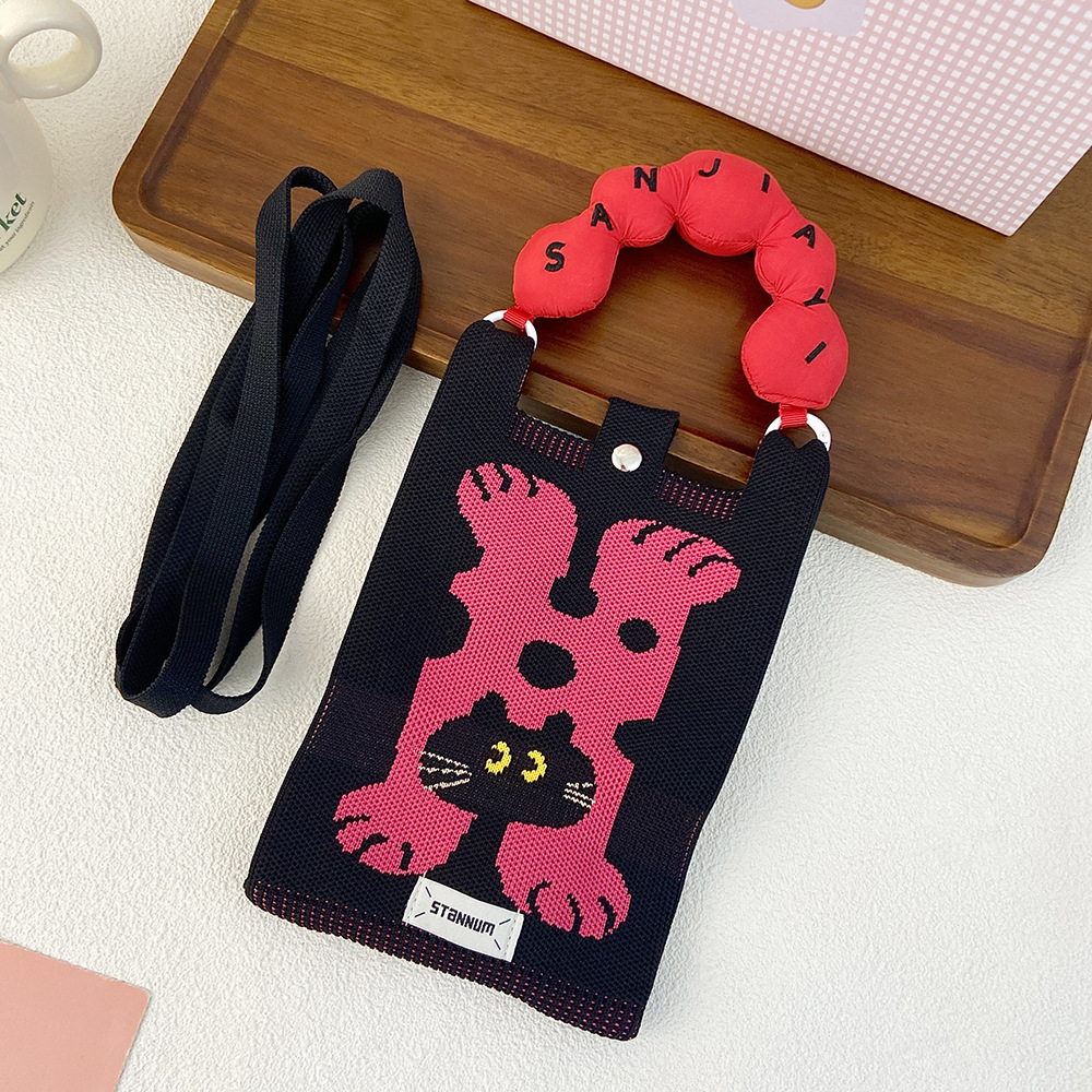 Picture of Cartoon Knitted Mobile Phone Bag Korean Style All-match Crossbody Bag Small Portable Student Coin Purse Single Shoulder Hand Bag