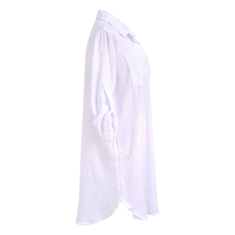 2021 European and American New Arrival Wrinkle Cloth Two Pocket Buckle Beach Blouse Bikini Jacket Shirt Swimwear Cardigan Women