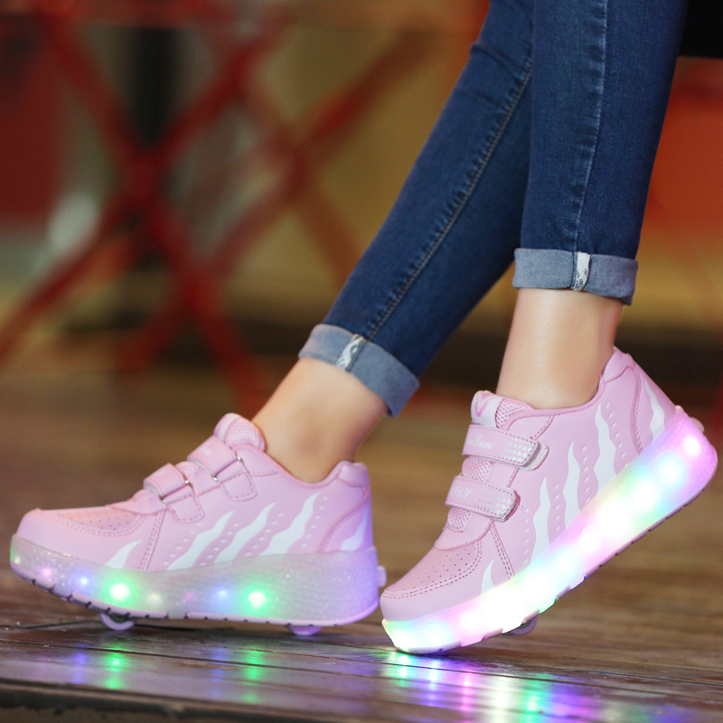 2015 Children's Rechargeable Heelys Shoes Automatic Single and Double Wheel Skates with Lights Led Luminous Shoes Manufacturer Dropshipping