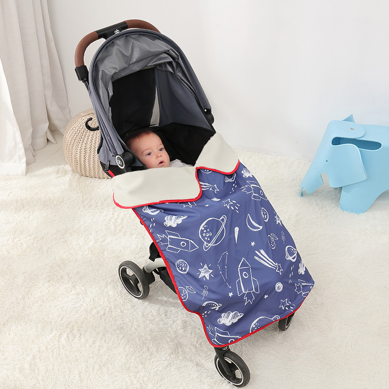 Picture of Autumn and Winter Baby Stroller Windshield Cover Blanket Strap Waist Stool Weatherproof Baby Blanket Thickened Warm Fleece