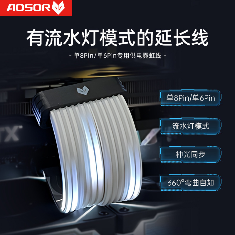 Picture of Kuyue neon extension cord computer decoration ARGB graphics card 16 motherboard 24pin meteor lighting effect neon color hair