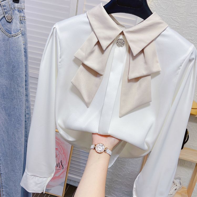 Picture of Small bow tie doll collar shirt women's autumn temperament OL fashion base shirt loose drape ribbon sweet top