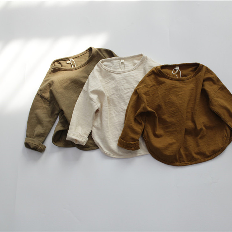Picture of New Spring Kidsren's T-Shirt Class a Boys' Bottoming Shirt Long-Sleeved Korean Style Round Neck Pure Color Girls' Top Bamboo Cotton