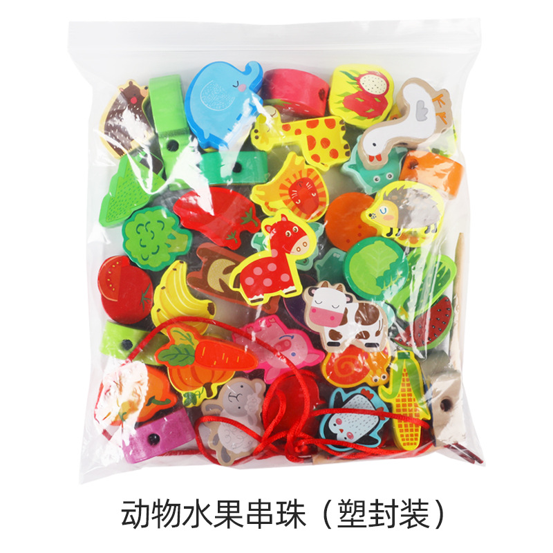 Picture of Wooden Balls Wooden 100 Pieces Number Letters City Transportation Fruit and Vegetable Farm Kidsren's Beaded Game Toys