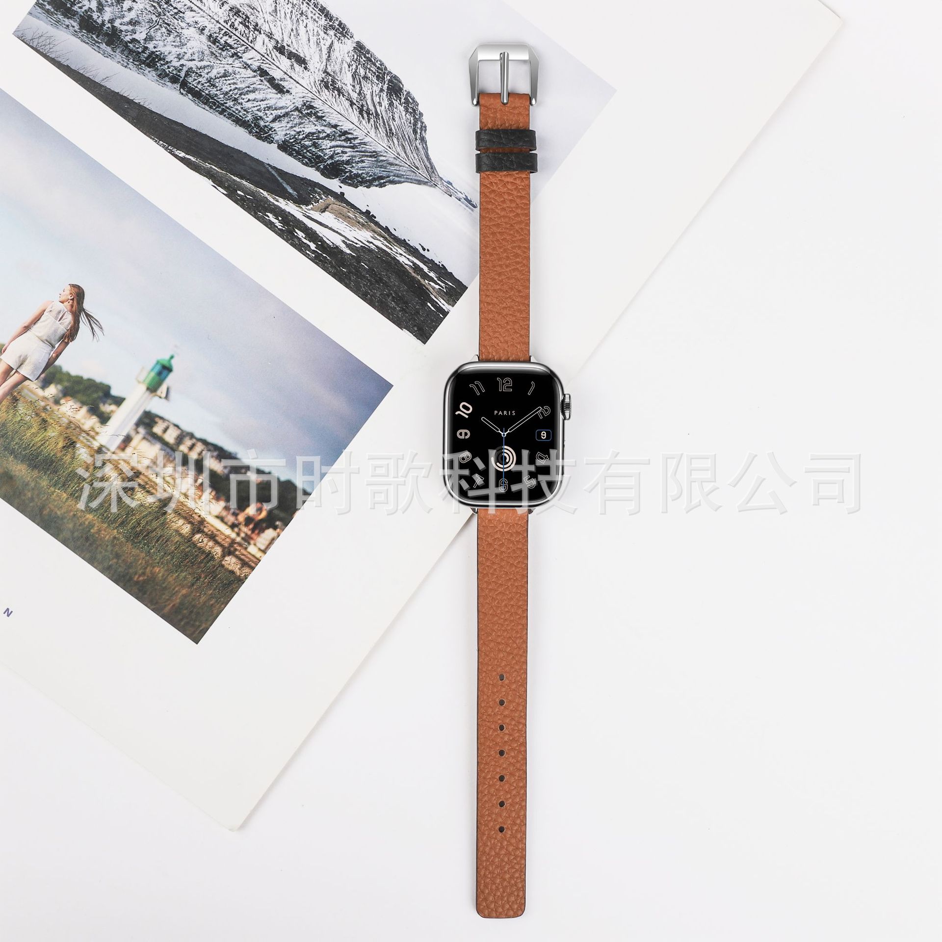 Picture of For apple watch strap litchi pattern appleiwatch1098Ultra leather autumn and winter thin strap wholesale