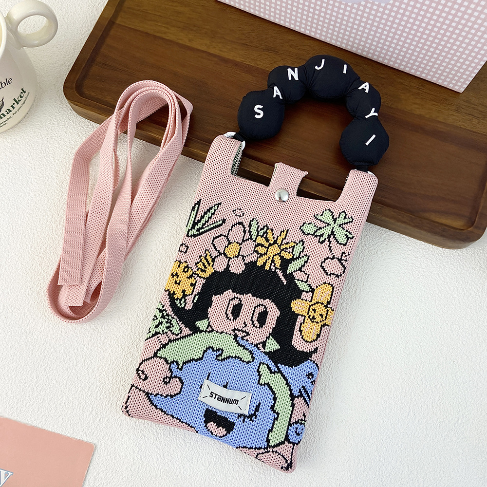 Picture of Cartoon Knitted Mobile Phone Bag Korean Style All-match Crossbody Bag Small Portable Student Coin Purse Single Shoulder Hand Bag