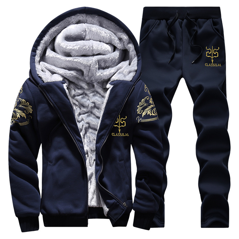 Cross-border Men's Casual suit Men's Autumn and Winter fleece-lined Warm Cotton Clothes Youth Training Sportswear Baseball Clothes