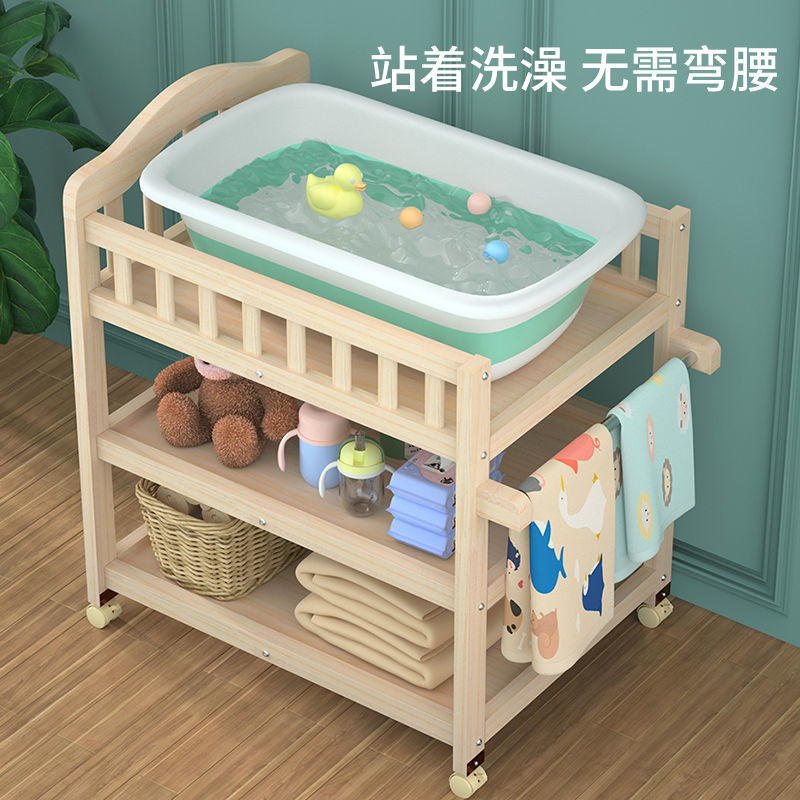 Newborn solid wood baby changing table, baby care table, touch table, multi-functional splicing, movable changing table