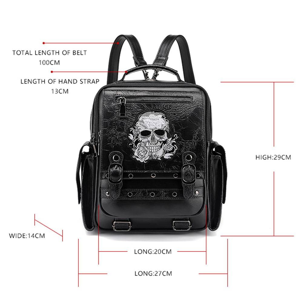 Picture of Cross-border new bag women's Gothic large capacity Women's backpack skull embroidered portable backpack computer bag