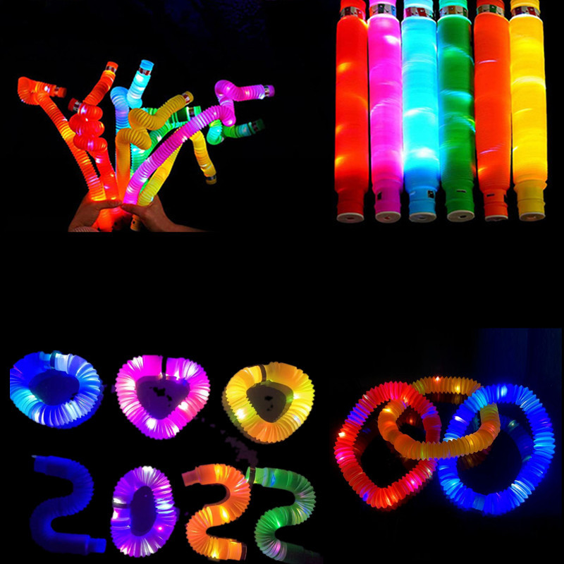 Amazon new led flash telescopic tube decompression decompression light emitting toy tube pop tube wholesale