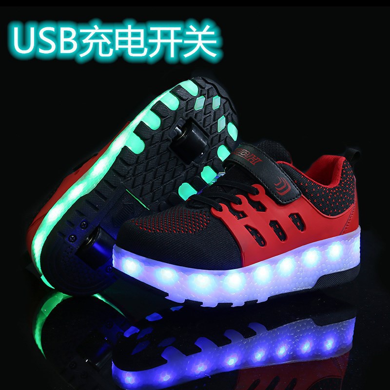 Picture of Children's Double-wheel USB Charging Cycle Heelys Shoes USB Colorful Light Pulley Shoes Boys and Girls Wheeled Shoes Wholesale