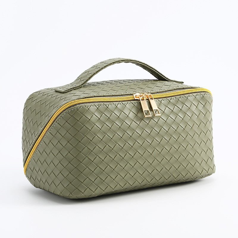 Picture of New PU woven leather plaid embossed portable cosmetic bag large capacity cosmetic storage bag for Amazon