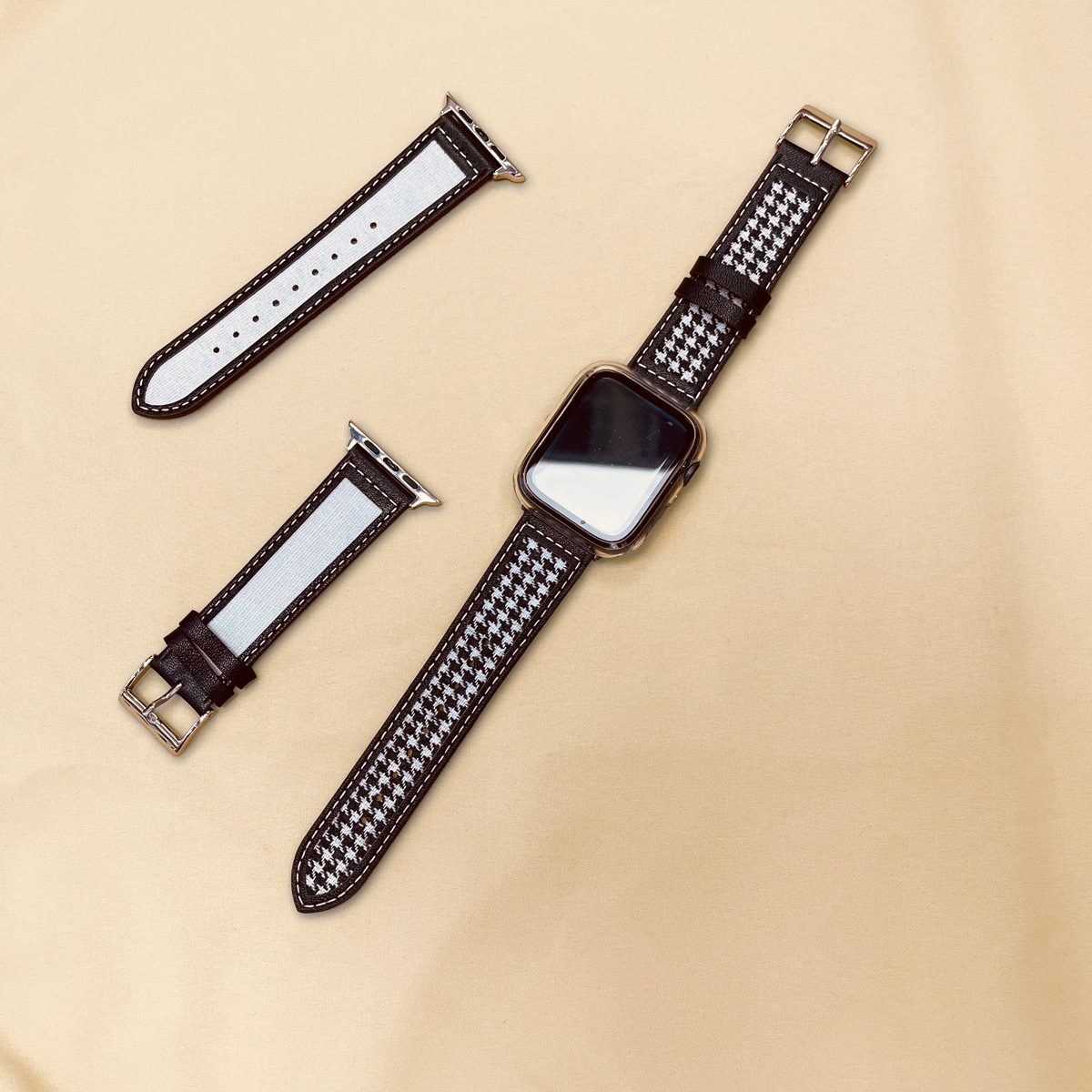 Picture of For Apple Watch iWatch987 Genuine Leather Canvas Strap applewatchs10 Color Contrast Strap in stock