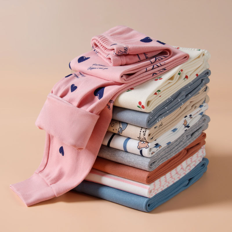 Children's autumn and winter cotton leggings boys and girls cotton wool pants children's home wear pajama pants baby sweat-absorbent warm pants