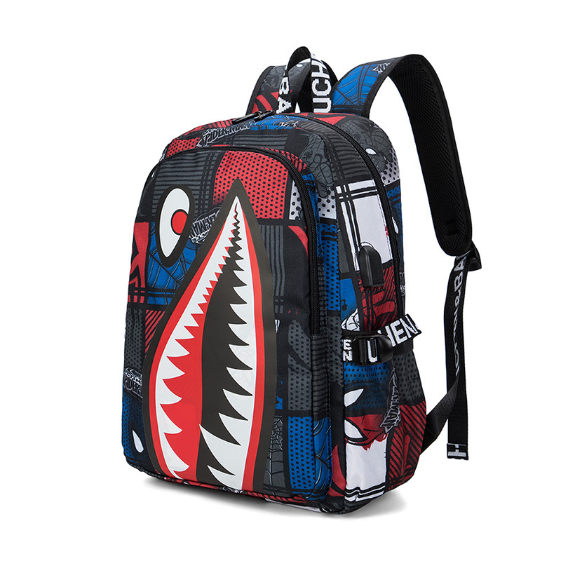 Picture of Cross-border Oxford Shark Schoolbag Primary School Grade 4, 5 and 6 Large Capacity Backpack Personalized Simple Backpack for Men