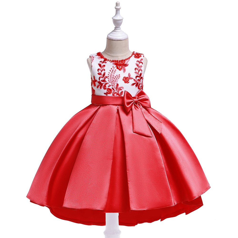 Picture of European and American Kidsren's Dress Girls Embroidered Beaded Princess Dress Bow Evening Dress Children's Catwalk Dress