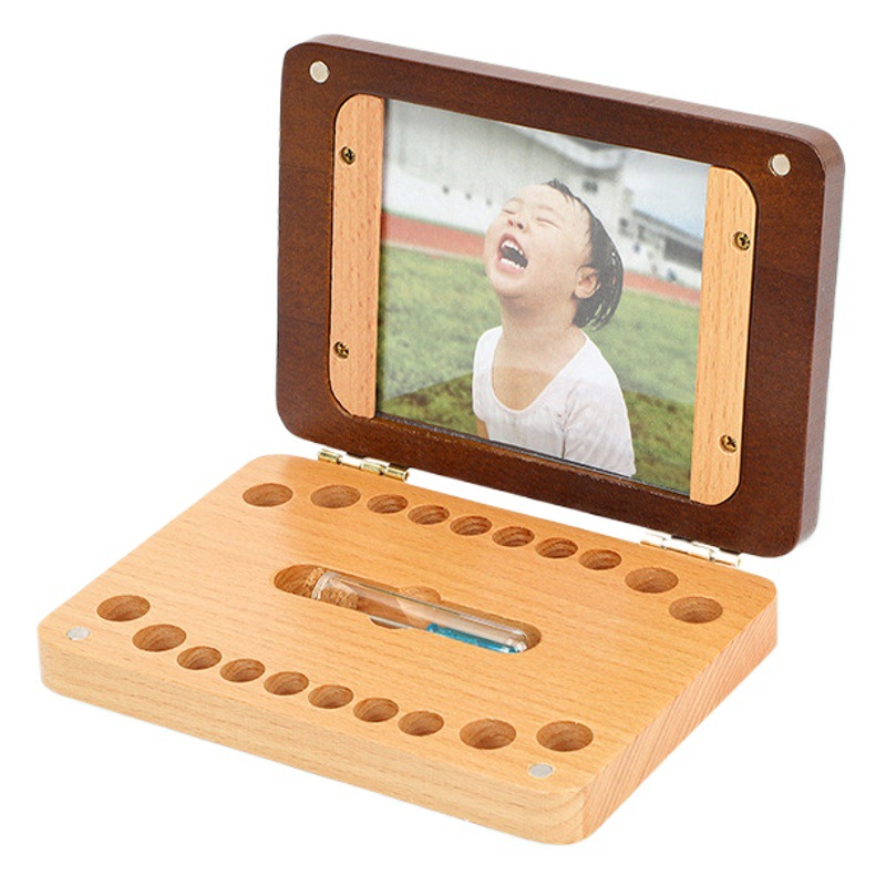 Wooden cross-border children's boys and girls English photo frame large baby teeth box baby fetal hair baby teeth storage box