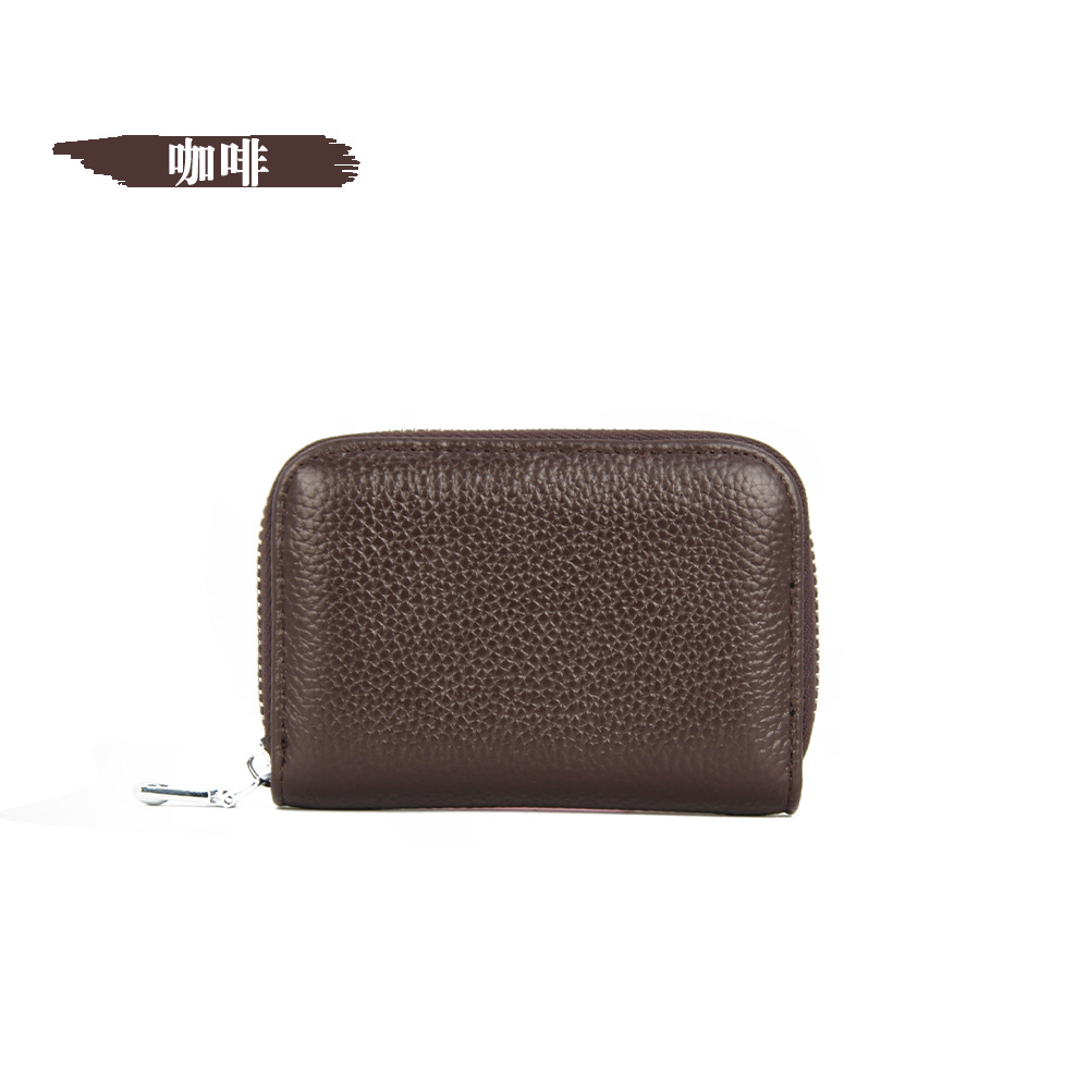 Picture of Amazon organ first layer cowhide ID card holder RFID anti-theft brush multi-card position large capacity zipper leather card holder