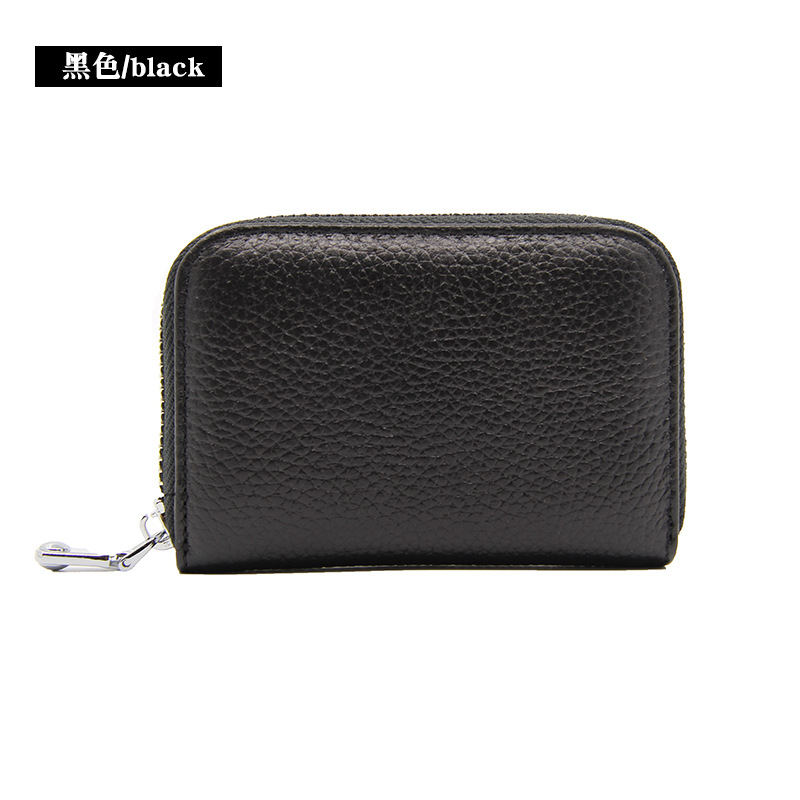Picture of Amazon organ first layer cowhide ID card holder RFID anti-theft brush multi-card position large capacity zipper leather card holder