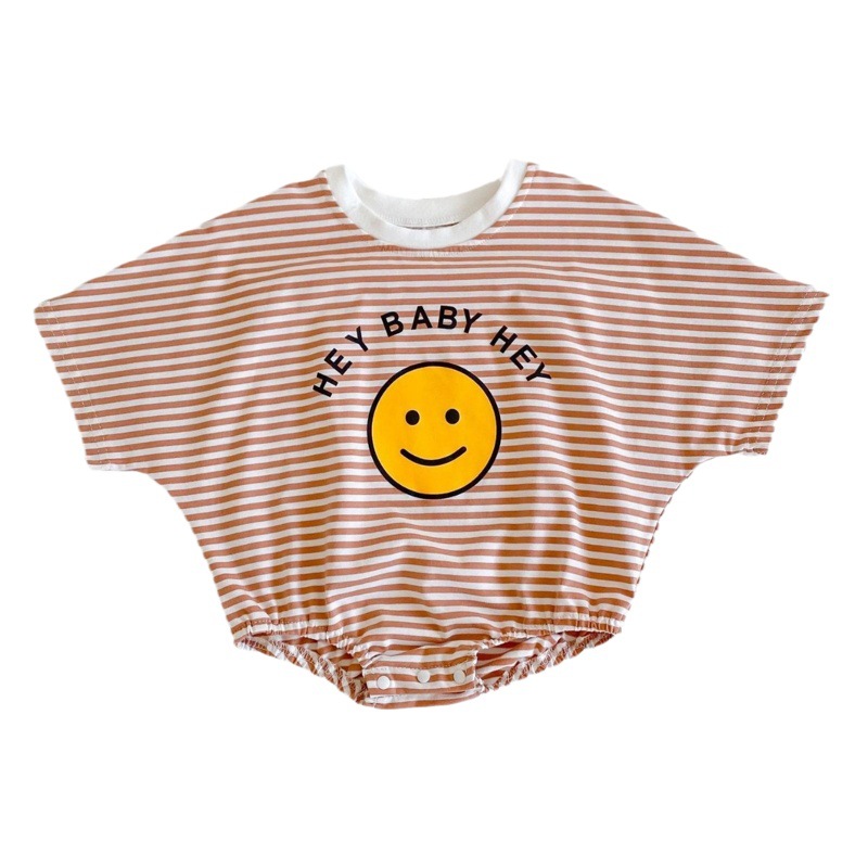 Ins2025 Summer Infant and Toddler Jumpsuit Female Baby Cotton Short-Sleeved Smiley Face Printed Stripesd Romper